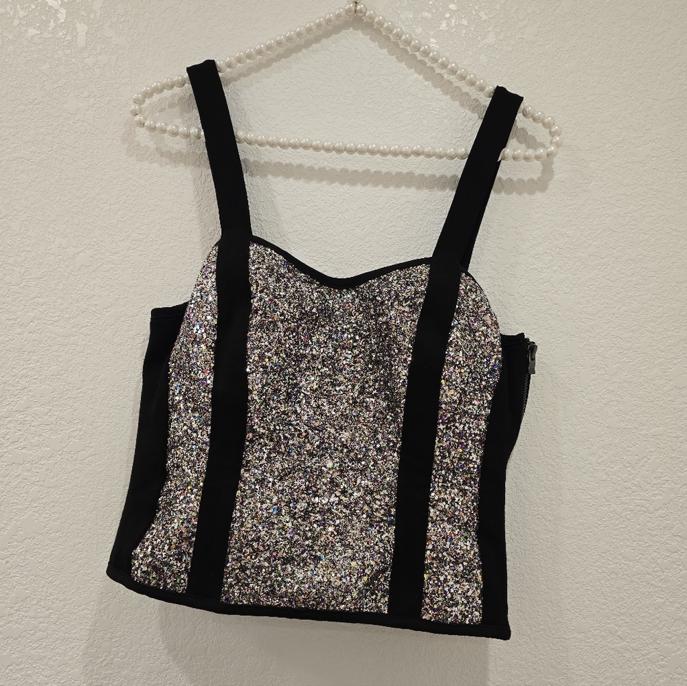 Maje Black and Silver Sequin Top